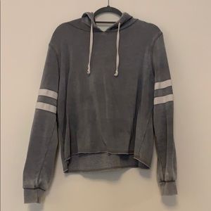 Gray, white striped hoodie